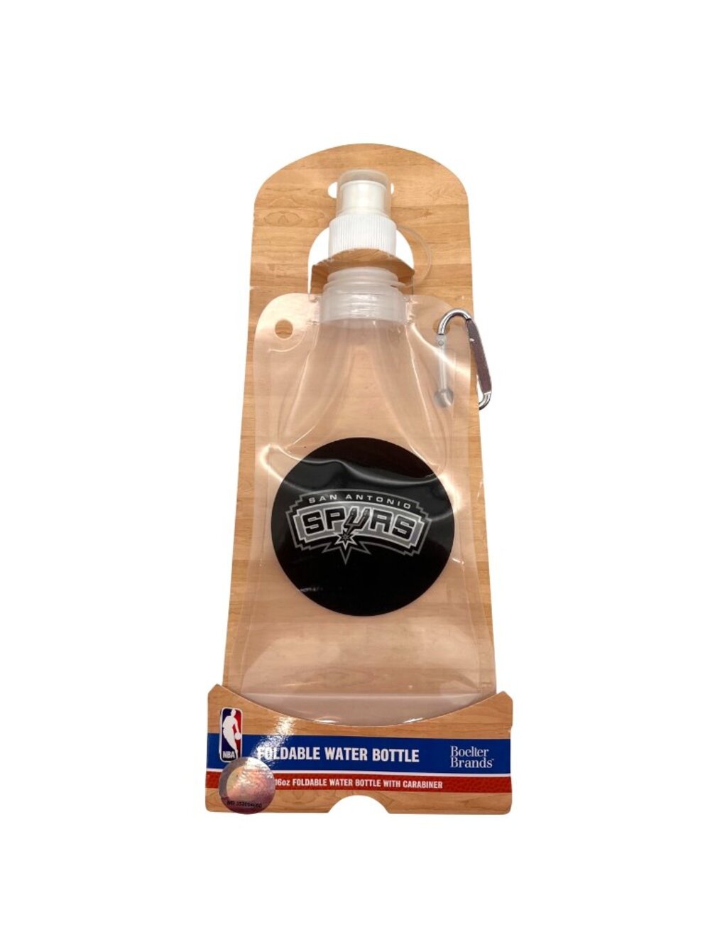 San Antonio Spurs 16oz Foldable Water Bottle & Carabiner BPA-Free Official NBA